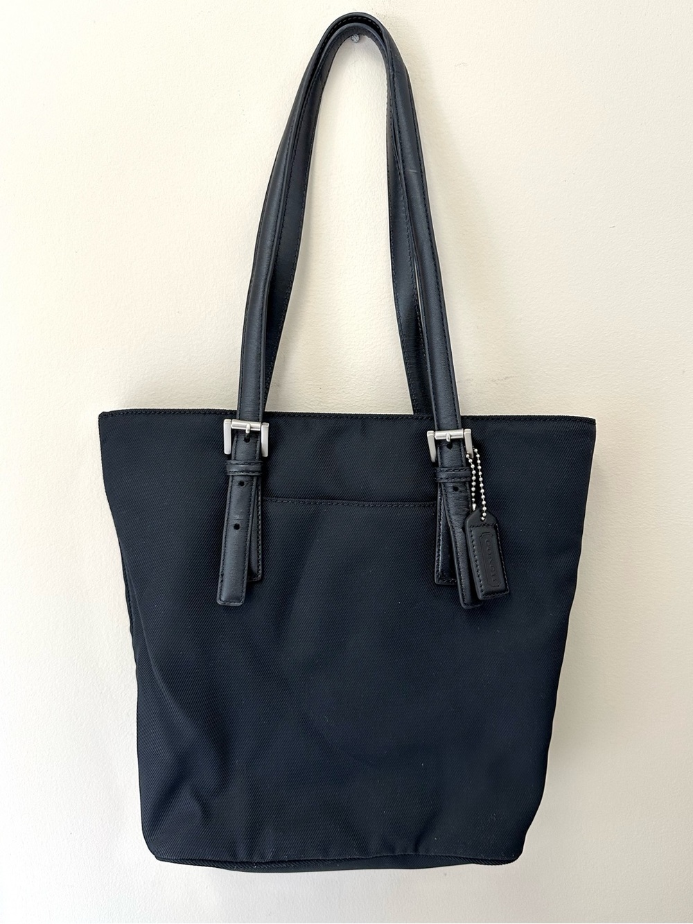 Vintage Coach Black Twill Leather Trim Tote Bag
